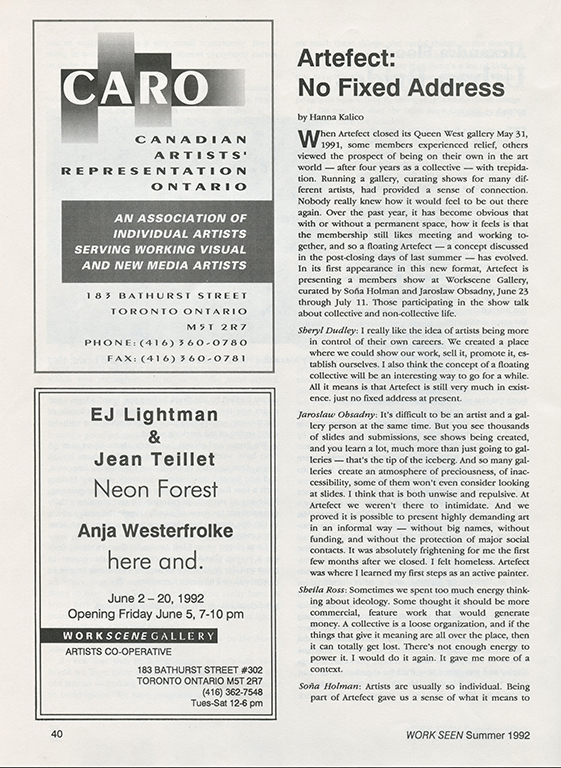 Artefect "Work Seen" article (1992)